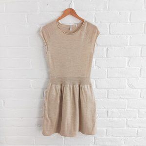 iisli Beige Tan Knit Wool Seeater Dress Short Sleeve Sz. M 6 knee length